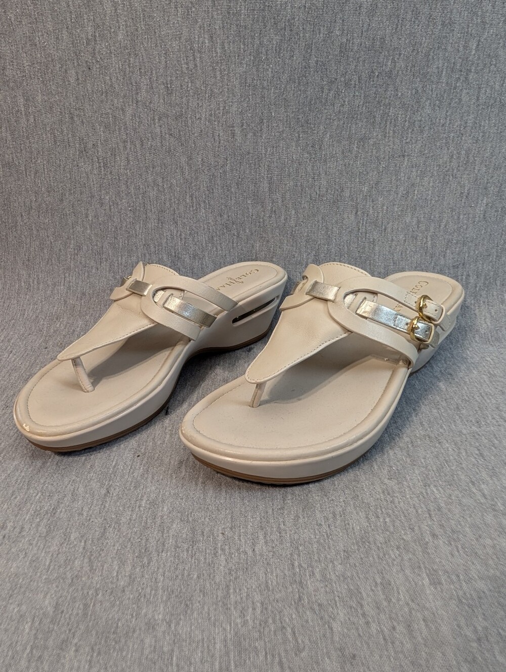 Cole Haan Nike Air Wedge Sandals Women's 9.5B Beige Thong Open Toe
